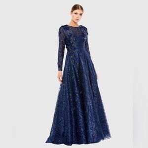 MAC DUGGAL Embellished Illusion Long Sleeve A Line Gown NWT Style A11121